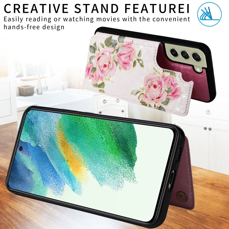 For Samsung Galaxy S21 FE 5G Printed Double Buckle RFID Anti-theft Phone Case(Rose) by buy2fix