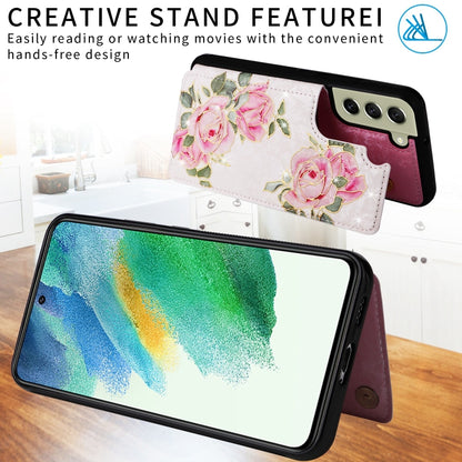 For Samsung Galaxy S21 FE 5G Printed Double Buckle RFID Anti-theft Phone Case(Rose) by buy2fix