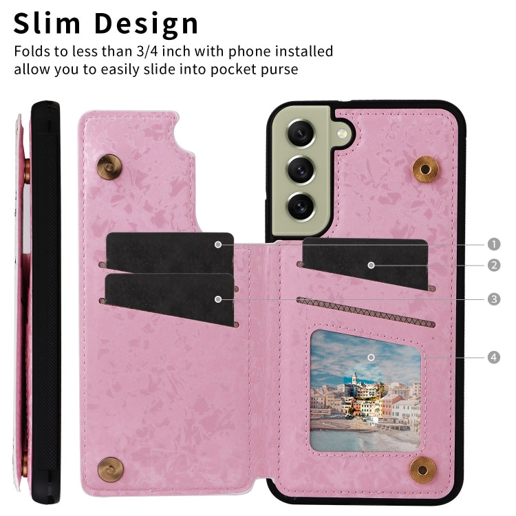 For Samsung Galaxy S21 FE 5G Printed Double Buckle RFID Anti-theft Phone Case(Rose) by buy2fix