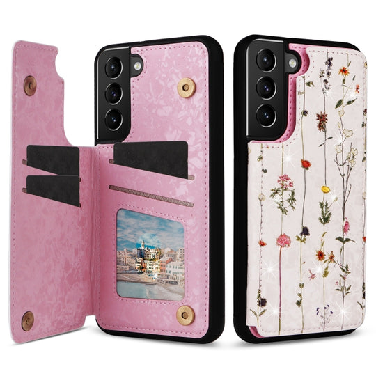 For Samsung Galaxy S21+ 5G Printed Double Buckle RFID Anti-theft Phone Case(Dried Flower World)