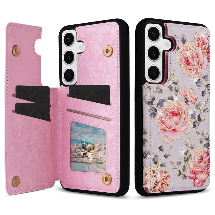 For Samsung Galaxy S25 5G Printed Double Buckle RFID Anti-theft Phone Case(Pastoral Rose) by buy2fix