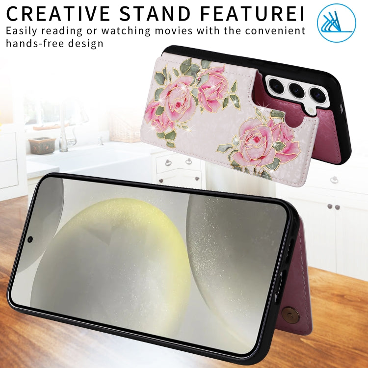 For Samsung Galaxy S25 5G Printed Double Buckle RFID Anti-theft Phone Case(Rose) by buy2fix