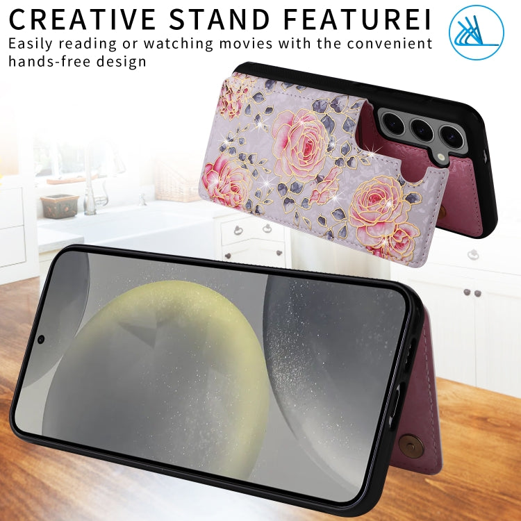 For Samsung Galaxy S25+ 5G Printed Double Buckle RFID Anti-theft Phone Case(Pastoral Rose) by buy2fix