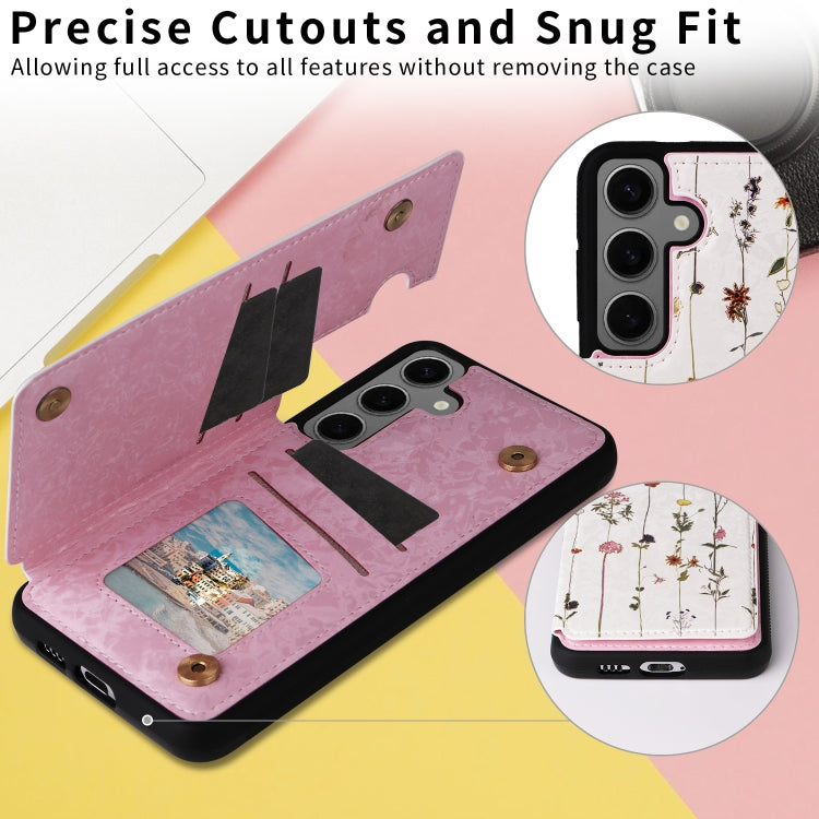 For Samsung Galaxy S25+ 5G Printed Double Buckle RFID Anti-theft Phone Case(Dried Flower World) by buy2fix