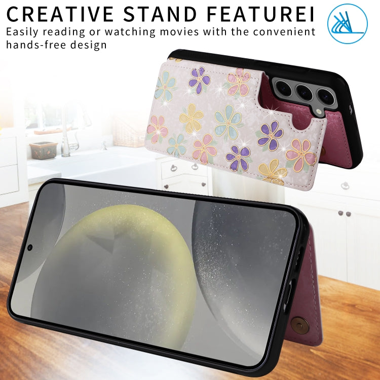 For Samsung Galaxy S25+ 5G Printed Double Buckle RFID Anti-theft Phone Case(Blossoming Flowers) by buy2fix