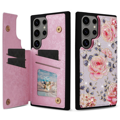 For Samsung Galaxy S25 Ultra 5G Printed Double Buckle RFID Anti-theft Phone Case(Pastoral Rose) by buy2fix
