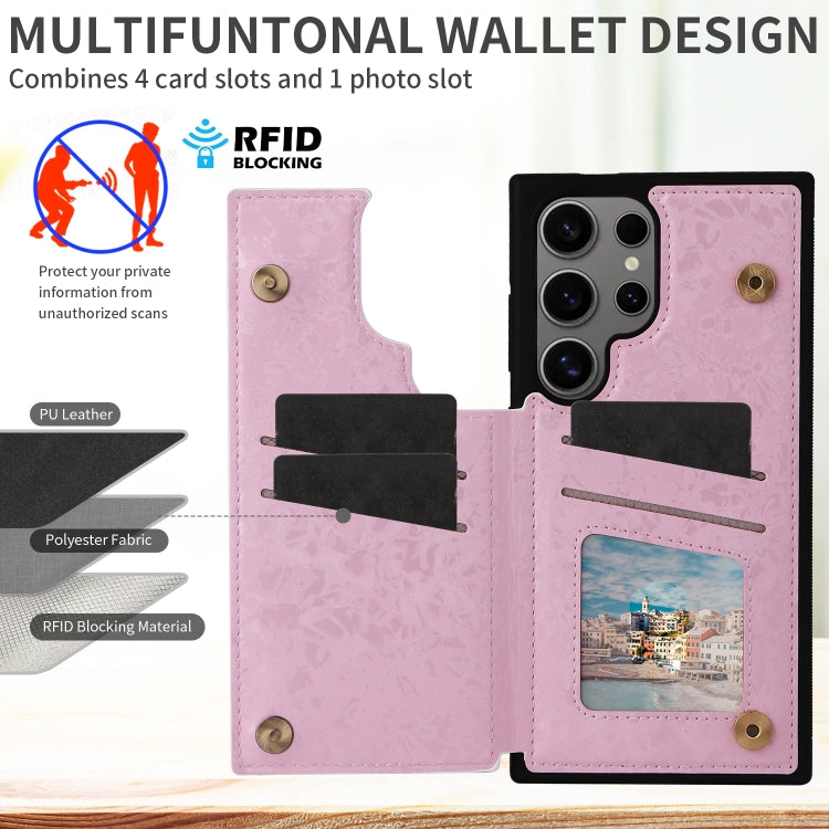 For Samsung Galaxy S25 Ultra 5G Printed Double Buckle RFID Anti-theft Phone Case(Rose) by buy2fix