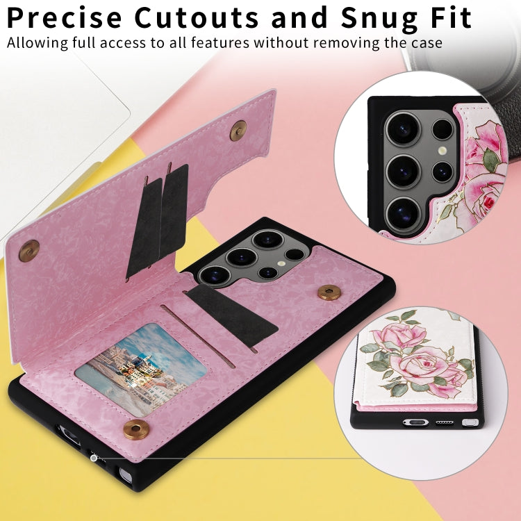 For Samsung Galaxy S25 Ultra 5G Printed Double Buckle RFID Anti-theft Phone Case(Rose) by buy2fix