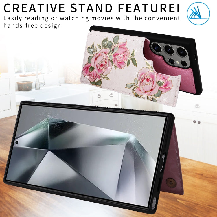 For Samsung Galaxy S25 Ultra 5G Printed Double Buckle RFID Anti-theft Phone Case(Rose) by buy2fix