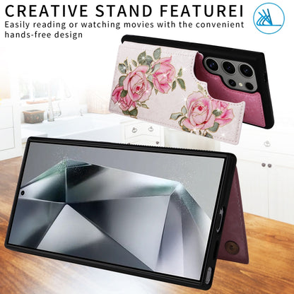 For Samsung Galaxy S25 Ultra 5G Printed Double Buckle RFID Anti-theft Phone Case(Rose) by buy2fix