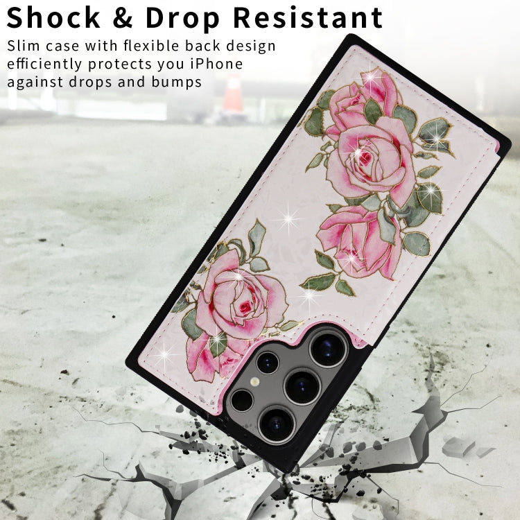 For Samsung Galaxy S25 Ultra 5G Printed Double Buckle RFID Anti-theft Phone Case(Rose) by buy2fix