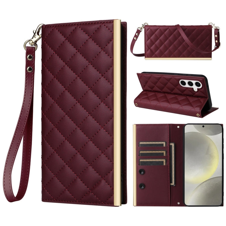 For Samsung Galaxy S24+ / S25+ 5G Crossbody Rhombic Sucker Leather Phone Case(Claret) - Galaxy S24+ 5G Cases by buy2fix | Online Shopping UK | buy2fix