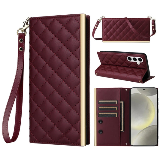 For Samsung Galaxy S24+ / S25+ 5G Crossbody Rhombic Sucker Leather Phone Case(Claret) - Galaxy S24+ 5G Cases by buy2fix | Online Shopping UK | buy2fix