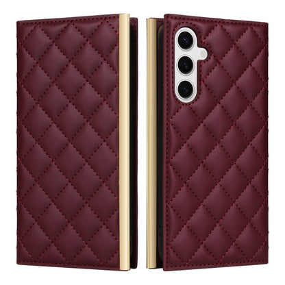 For Samsung Galaxy S24+ / S25+ 5G Crossbody Rhombic Sucker Leather Phone Case(Claret) - Galaxy S24+ 5G Cases by buy2fix | Online Shopping UK | buy2fix