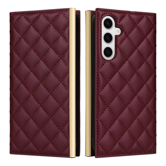 For Samsung Galaxy S24+ / S25+ 5G Crossbody Rhombic Sucker Leather Phone Case(Claret) - Galaxy S24+ 5G Cases by buy2fix | Online Shopping UK | buy2fix