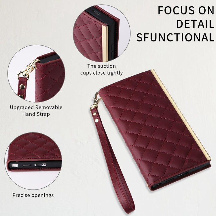 For Samsung Galaxy S24+ / S25+ 5G Crossbody Rhombic Sucker Leather Phone Case(Claret) - Galaxy S24+ 5G Cases by buy2fix | Online Shopping UK | buy2fix