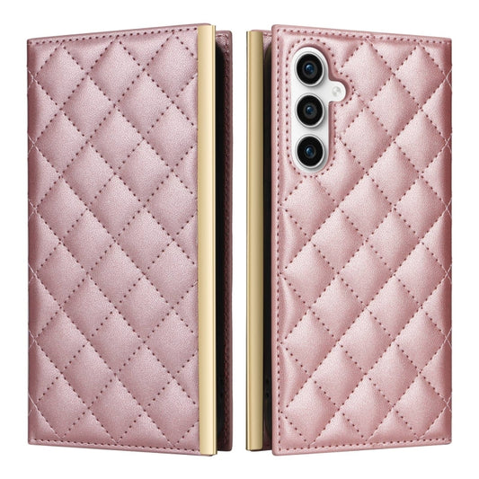 For Samsung Galaxy S23 FE 5G Crossbody Rhombic Sucker Leather Phone Case(Rose Gold) - Galaxy S23 FE 5G Cases by buy2fix | Online Shopping UK | buy2fix