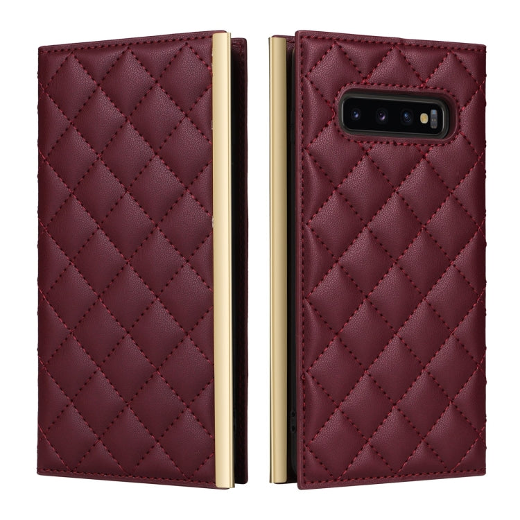 For Samsung Galaxy S10+ Crossbody Rhombic Sucker Leather Phone Case(Claret) by buy2fix