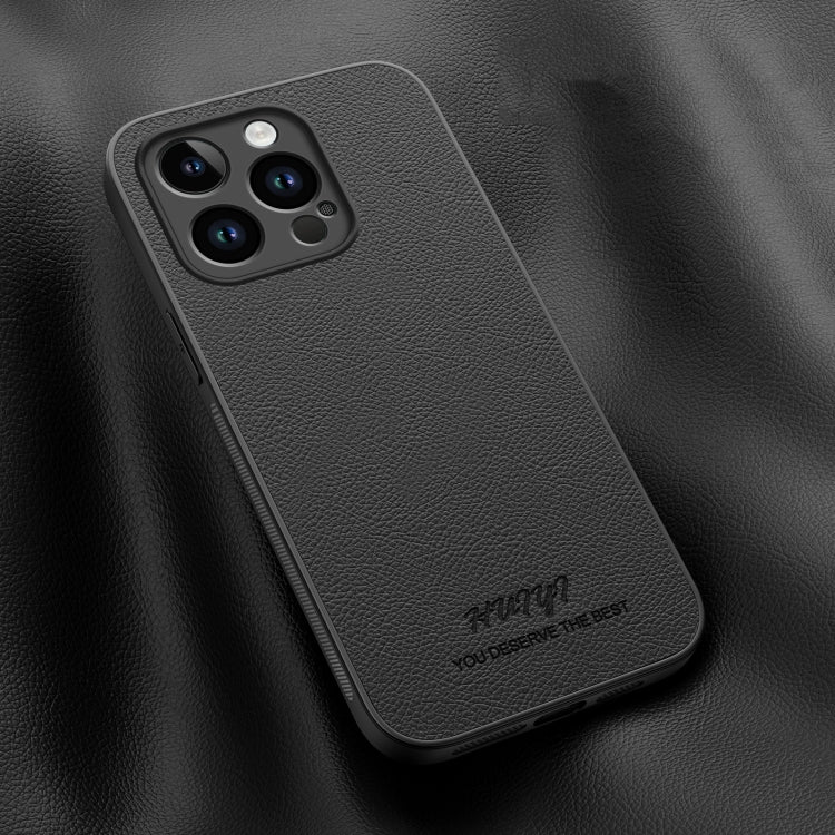 For iPhone 15 Pro HUIYI Leather Magnetic Phone Case(Black) - iPhone 15 Pro Cases by buy2fix | Online Shopping UK | buy2fix