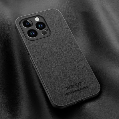 For iPhone 15 Pro HUIYI Leather Magnetic Phone Case(Black) - iPhone 15 Pro Cases by buy2fix | Online Shopping UK | buy2fix