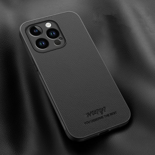 For iPhone 15 Pro HUIYI Leather Magnetic Phone Case(Black) - iPhone 15 Pro Cases by buy2fix | Online Shopping UK | buy2fix