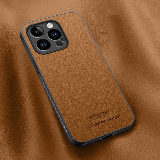 For iPhone 15 Pro HUIYI Leather Magnetic Phone Case(Brown) - iPhone 15 Pro Cases by buy2fix | Online Shopping UK | buy2fix