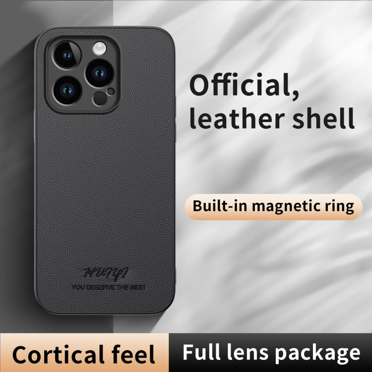 For iPhone 15 Pro HUIYI Leather Magnetic Phone Case(Brown) - iPhone 15 Pro Cases by buy2fix | Online Shopping UK | buy2fix