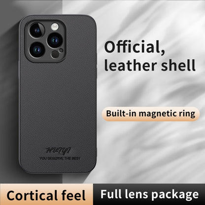 For iPhone 15 Pro HUIYI Leather Magnetic Phone Case(Brown) - iPhone 15 Pro Cases by buy2fix | Online Shopping UK | buy2fix