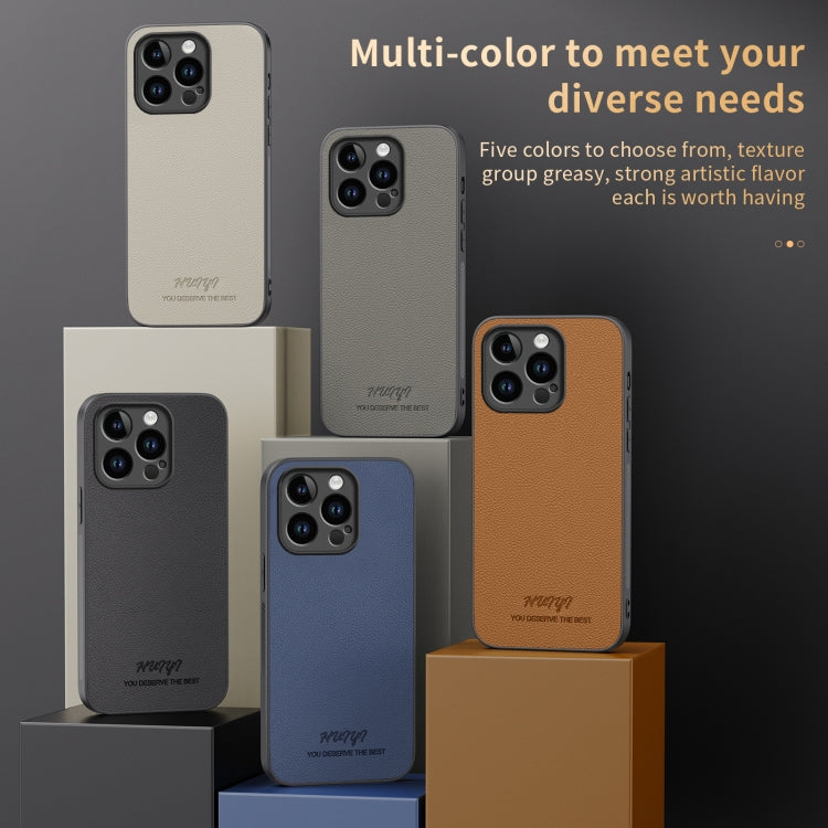 For iPhone 15 Pro HUIYI Leather Magnetic Phone Case(Brown) - iPhone 15 Pro Cases by buy2fix | Online Shopping UK | buy2fix