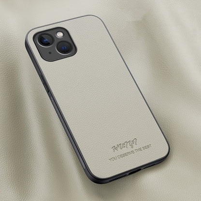For iPhone 15 Plus HUIYI Leather Magnetic Phone Case(White) - iPhone 15 Plus Cases by buy2fix | Online Shopping UK | buy2fix