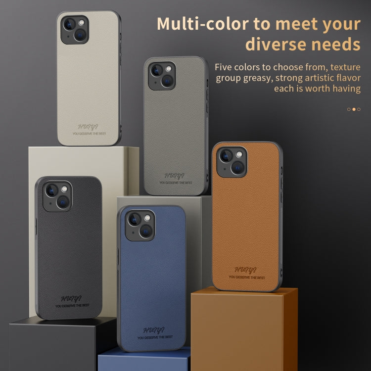 For iPhone 15 HUIYI Leather Magnetic Phone Case(Grey) - iPhone 15 Cases by buy2fix | Online Shopping UK | buy2fix