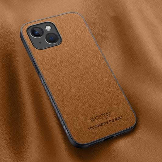 For iPhone 15 HUIYI Leather Magnetic Phone Case(Brown) - iPhone 15 Cases by buy2fix | Online Shopping UK | buy2fix