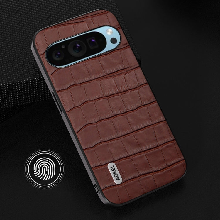 For Google Pixel 9 ABEEL Crocodile Texture Genuine Leather Phone Case(Brown) by buy2fix