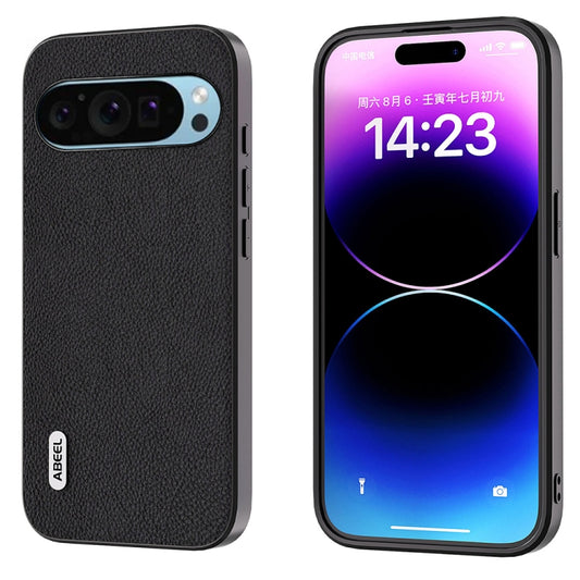 For Google Pixel 9 ABEEL Genuine Leather + PC Litchi Texture Phone Case(Black) by buy2fix