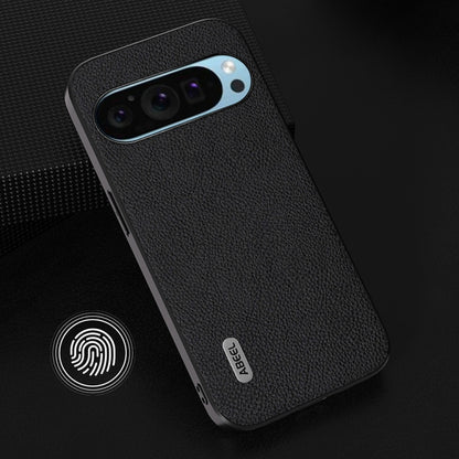 For Google Pixel 9 Pro ABEEL Genuine Leather + PC Litchi Texture Phone Case(Black) by buy2fix