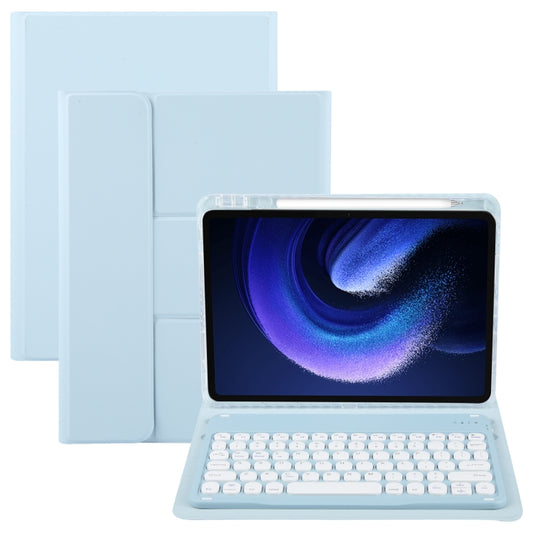 For Xiaomi Pad 6 Round Button Bluetooth Keyboard Rotatable Holder Leather Case(Sky Blue) - Xiaomi Keyboard by buy2fix | Online Shopping UK | buy2fix