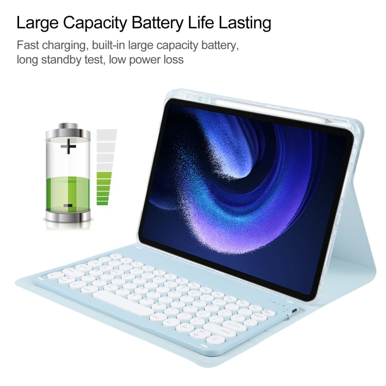 For Xiaomi Pad 6 Round Button Bluetooth Keyboard Rotatable Holder Leather Case(Sky Blue) - Xiaomi Keyboard by buy2fix | Online Shopping UK | buy2fix