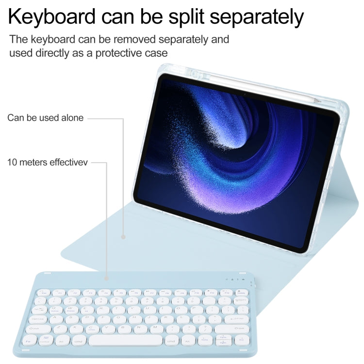 For Xiaomi Pad 6 Round Button Bluetooth Keyboard Rotatable Holder Leather Case(Sky Blue) - Xiaomi Keyboard by buy2fix | Online Shopping UK | buy2fix