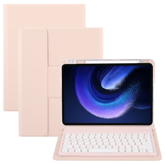 For Xiaomi Pad 6 Round Button Bluetooth Keyboard Rotatable Holder Leather Case(Rose Gold) - Xiaomi Keyboard by buy2fix | Online Shopping UK | buy2fix