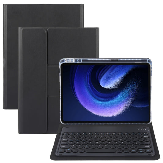 For Xiaomi Pad 6 Round Button Bluetooth Keyboard Rotatable Holder Leather Case(Black) - Xiaomi Keyboard by buy2fix | Online Shopping UK | buy2fix
