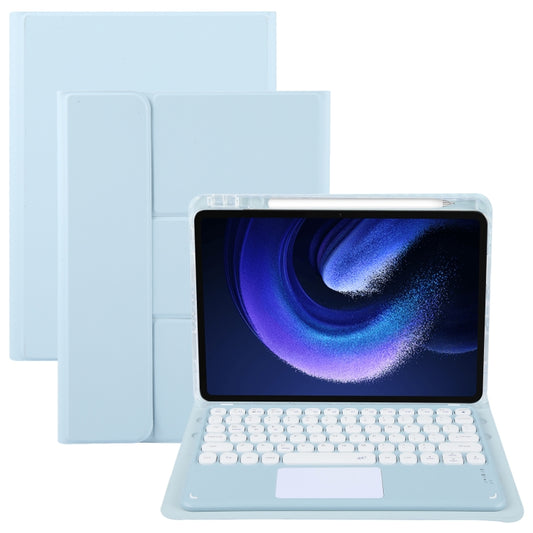 For Xiaomi Pad 6 Round Button Bluetooth Keyboard Rotatable Holder Leather Case with Touchpad(Sky Blue) - Xiaomi Keyboard by buy2fix | Online Shopping UK | buy2fix