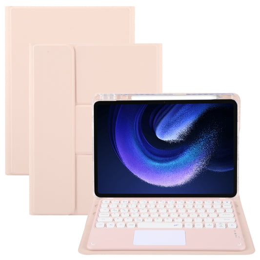 For Xiaomi Pad 6 Round Button Bluetooth Keyboard Rotatable Holder Leather Case with Touchpad(Rose Gold) - Xiaomi Keyboard by buy2fix | Online Shopping UK | buy2fix