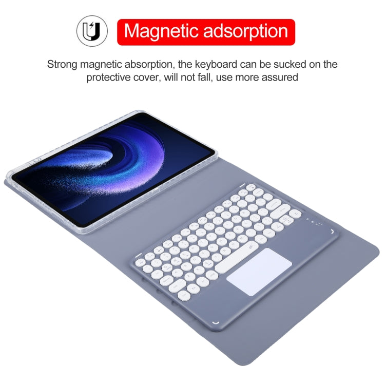For Xiaomi Pad 6 Round Button Bluetooth Keyboard Rotatable Holder Leather Case with Touchpad(Lavender Purple) by buy2fix