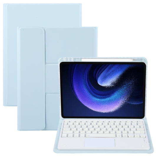 For Xiaomi Pad 6 Square Button Bluetooth Keyboard Rotatable Holder Leather Case with Touchpad(Sky Blue) - Xiaomi Keyboard by buy2fix | Online Shopping UK | buy2fix