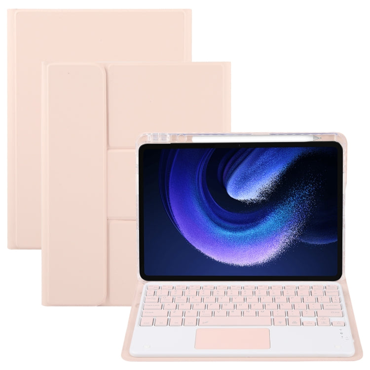 For Xiaomi Pad 6 Square Button Bluetooth Keyboard Rotatable Holder Leather Case with Touchpad(Rose Gold) by buy2fix