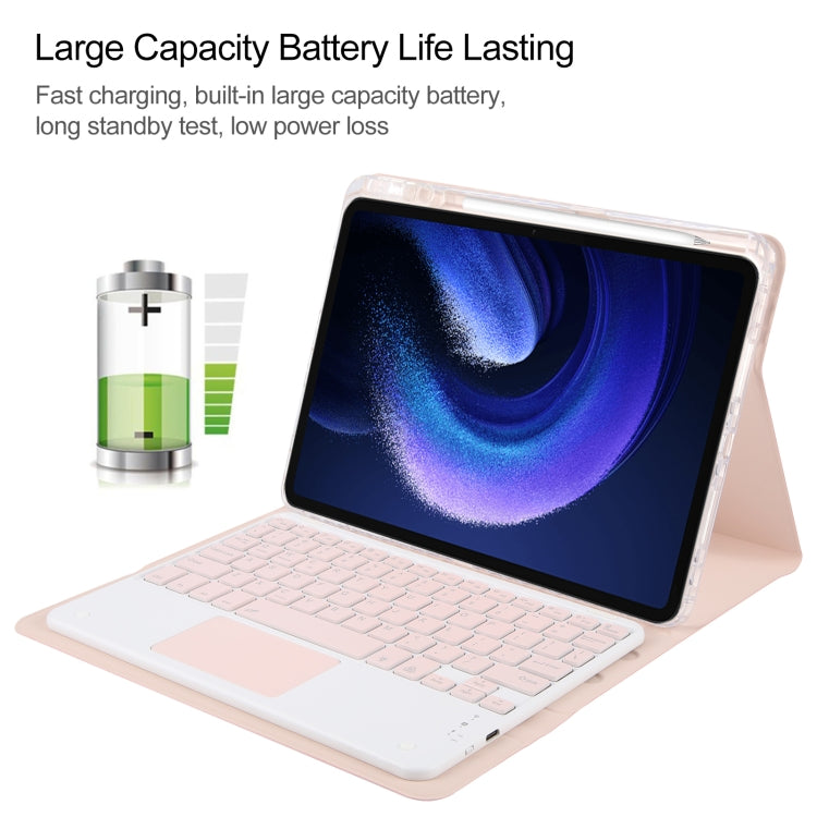 For Xiaomi Pad 6 Square Button Bluetooth Keyboard Rotatable Holder Leather Case with Touchpad(Rose Gold) by buy2fix