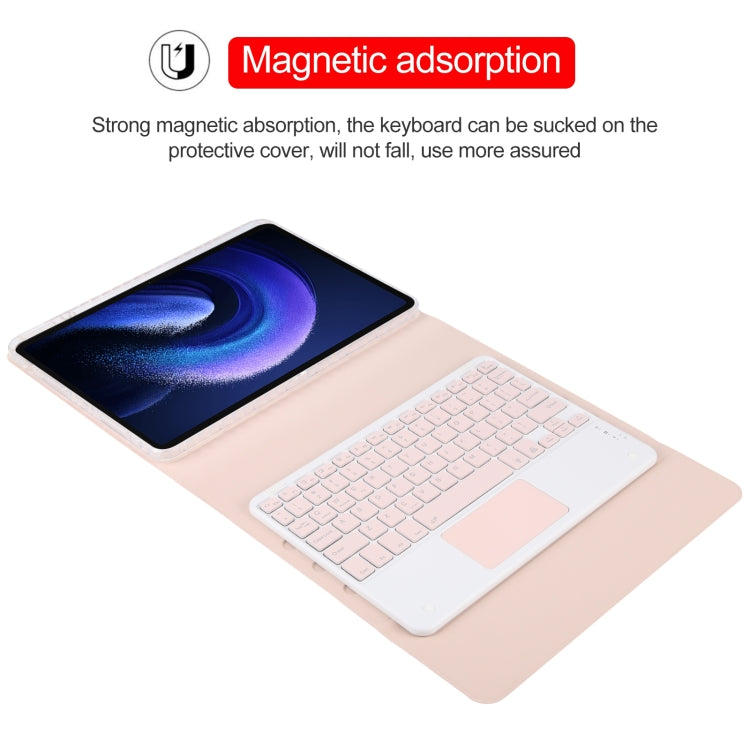 For Xiaomi Pad 6 Square Button Bluetooth Keyboard Rotatable Holder Leather Case with Touchpad(Rose Gold) by buy2fix