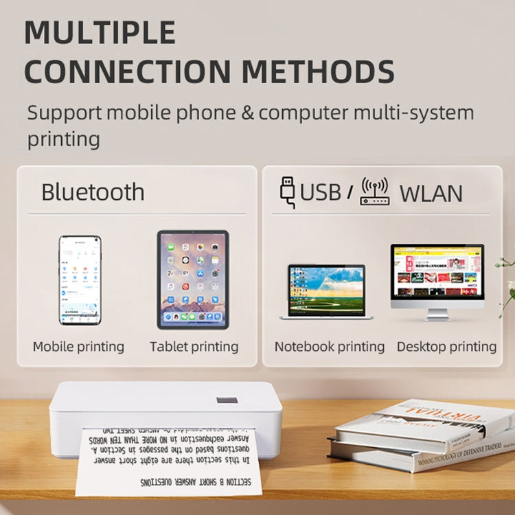 A4LE Portable Bluetooth HD Thermal Printer for Home Office Study(US Plug) by buy2fix