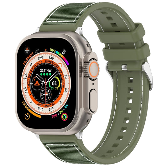 For Apple Watch Ultra 49mm Ordinary Buckle Hybrid Nylon Braid Silicone Watch Band(Green) by buy2fix