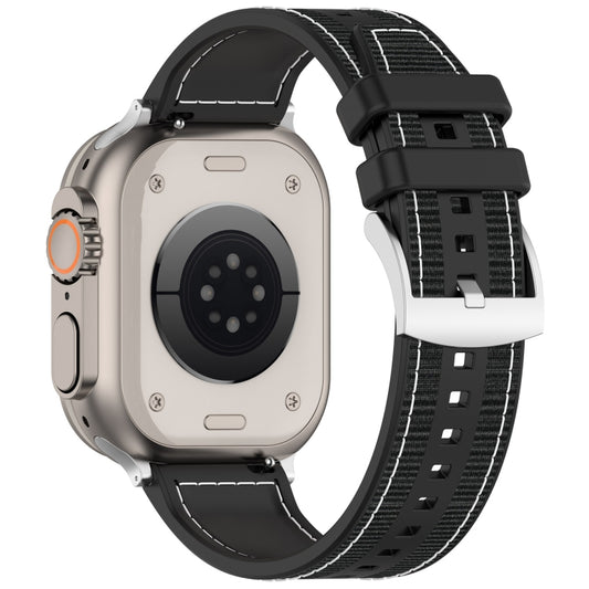 For Apple Watch Ultra 2 49mm Official Buckle Hybrid Nylon Braid Silicone Watch Band(Black) by buy2fix